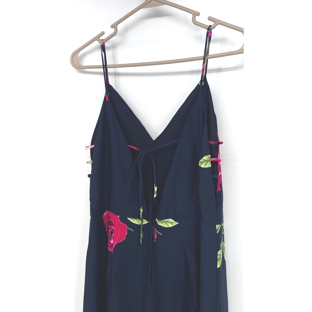 Soieblu Floral Rose Print Maxi Dress Black Pink V-Neck Cut Out Side Slit Large - Picture 5 of 11
